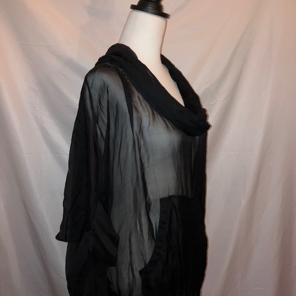 L.A.M.B. Black Sheer Drawstring Hem Hoodie Blouse - Picture 2 of 6